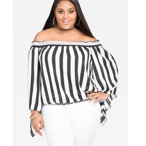 Black and white striped off the shoulder shirt